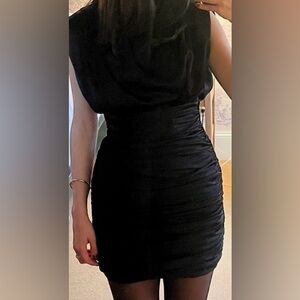 Babaton Black Backless Ruched Dress